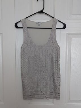 Express Beaded Scoop Neck Tank Top in Silver Gray